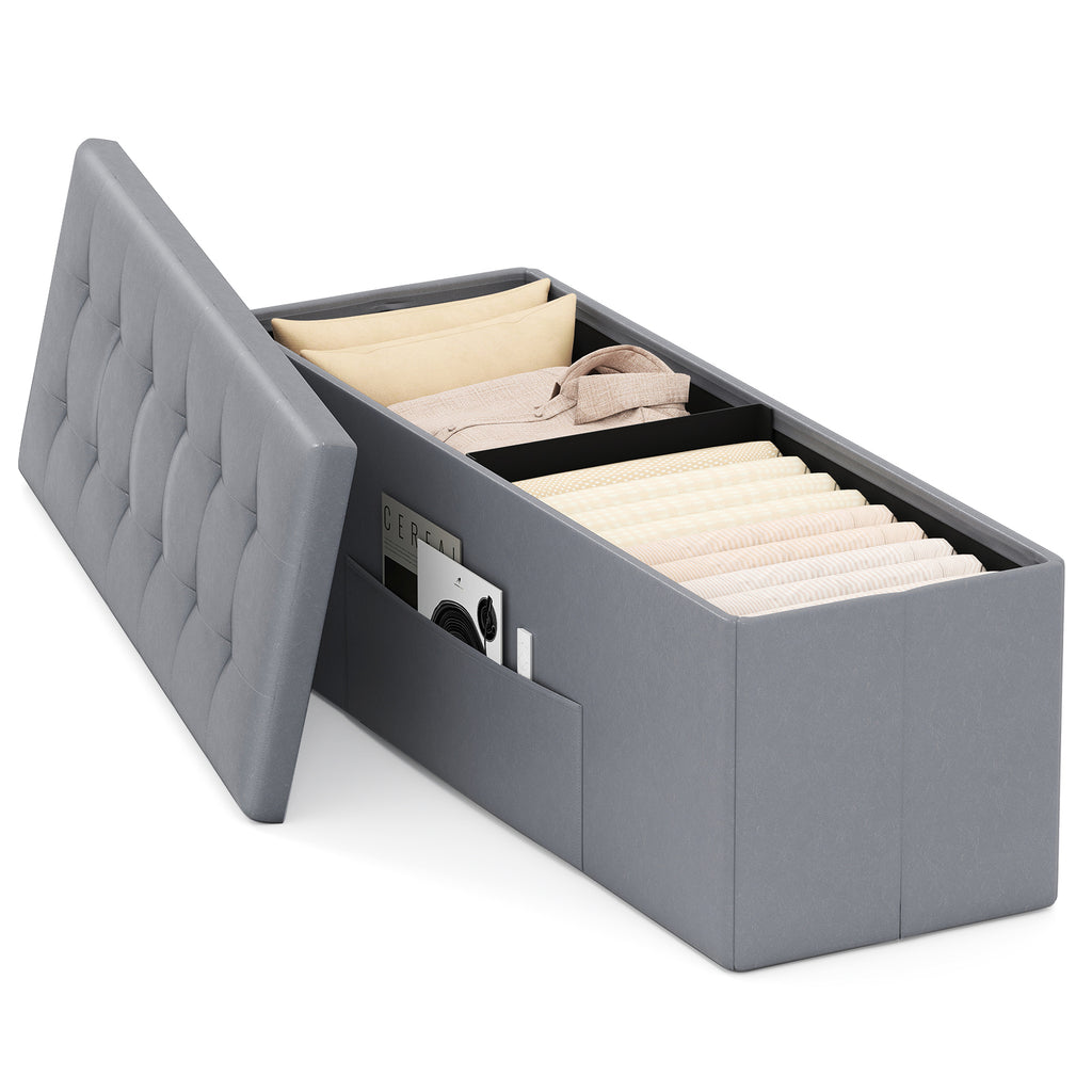 43-Inch Folding Storage Ottoman Bench - Gray