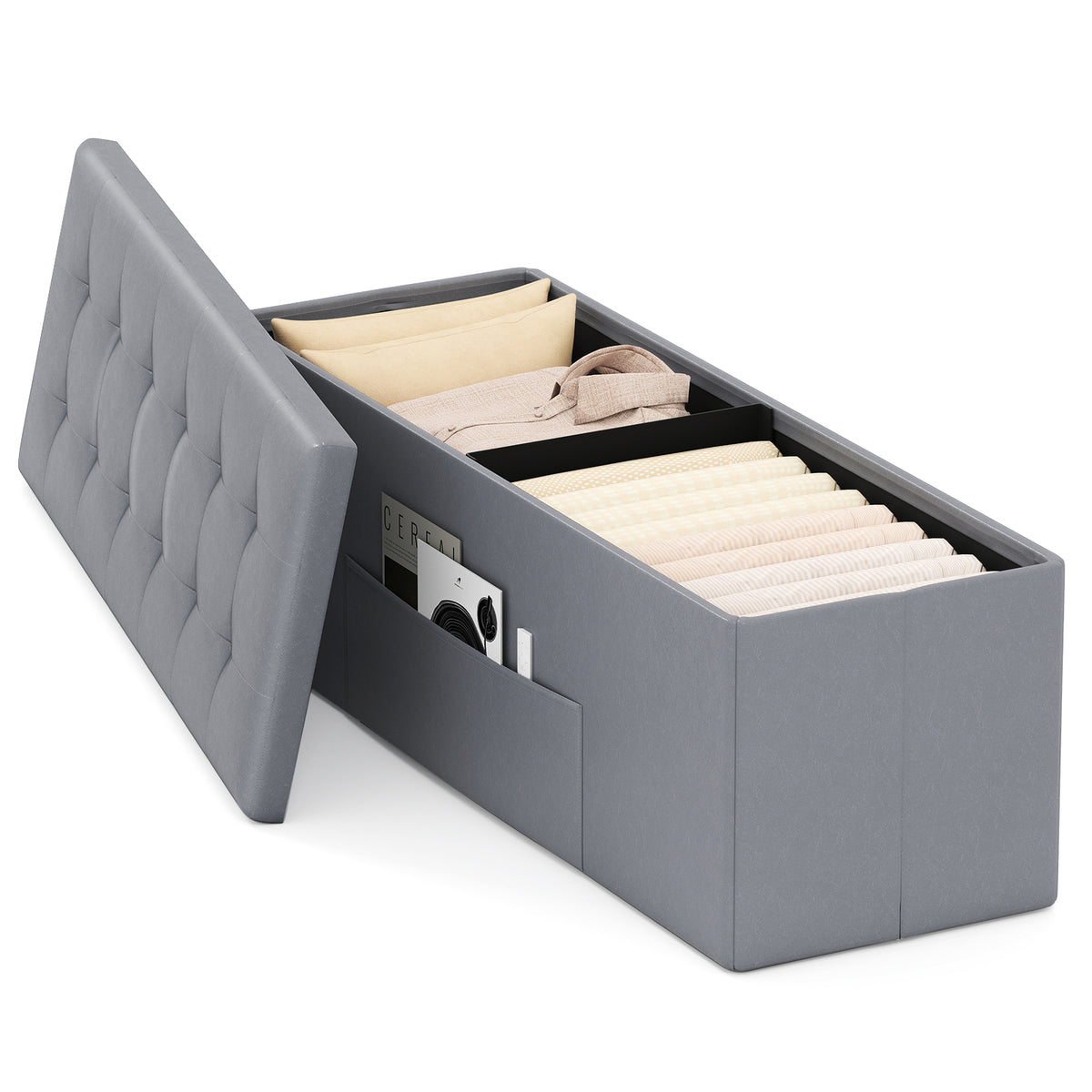 43-Inch Folding Storage Ottoman Bench - Gray