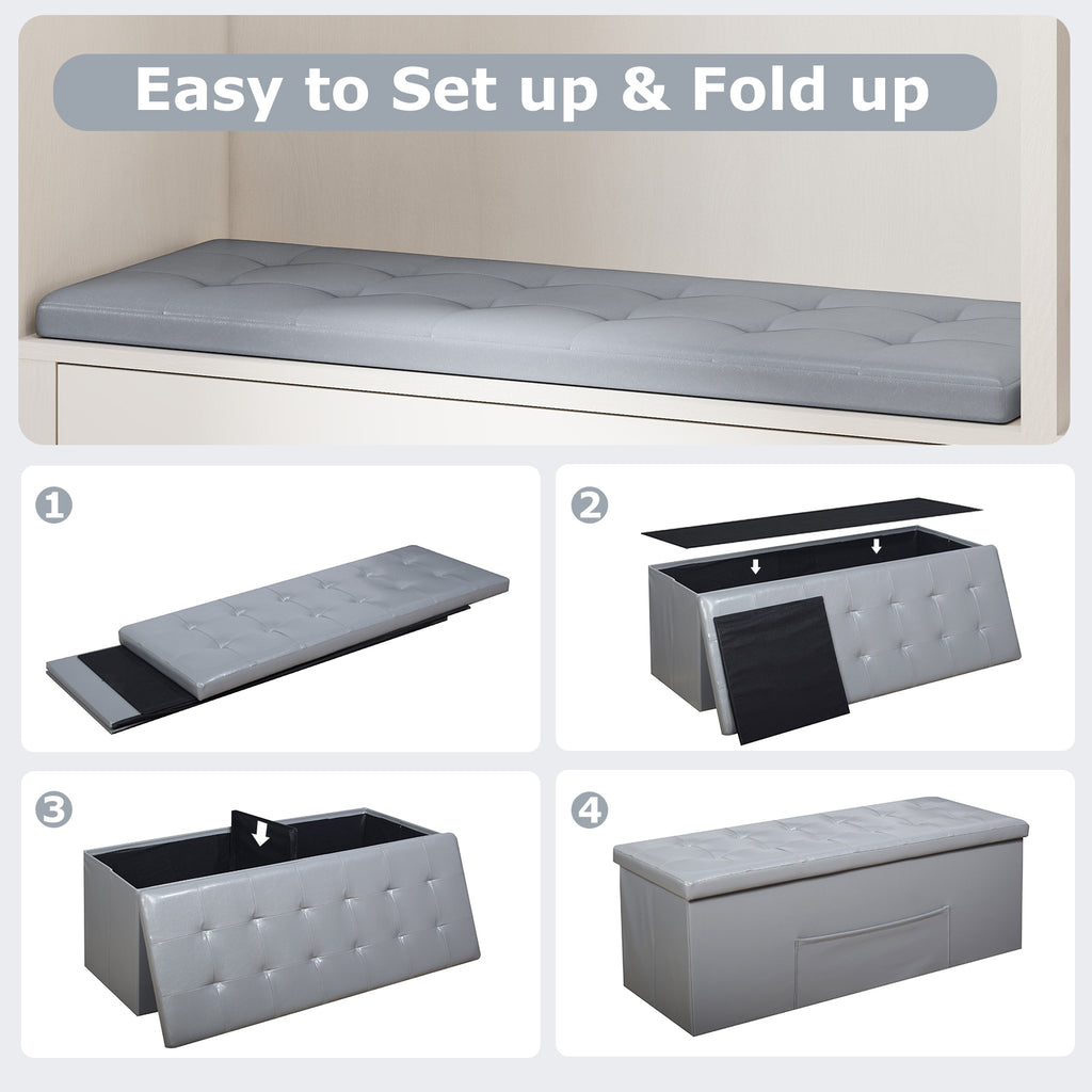43-Inch Folding Storage Ottoman Bench, Gray