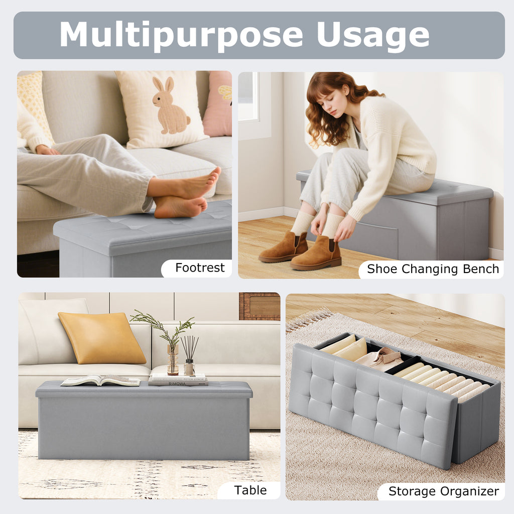 43-Inch Folding Storage Ottoman Bench - Gray
