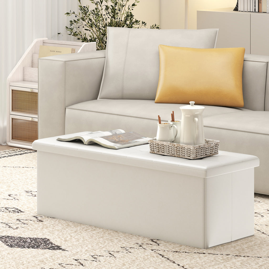 43-Inch Folding Storage Ottoman Bench, White
