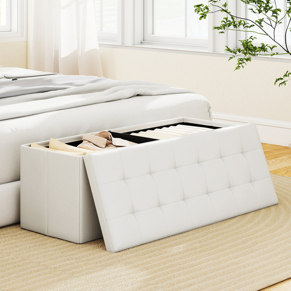 43-Inch Folding Storage Ottoman Bench, White