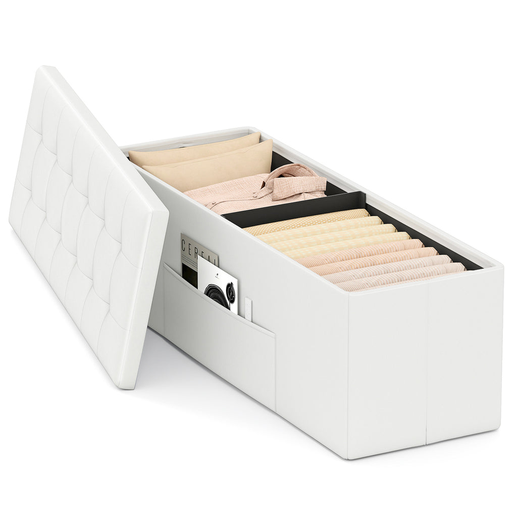 43-Inch Folding Storage Ottoman Bench, White