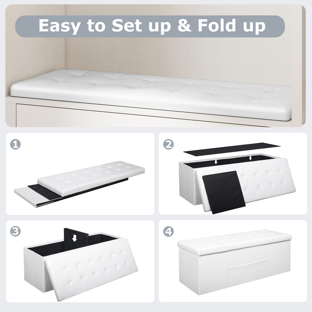 43-Inch Folding Storage Ottoman Bench, White