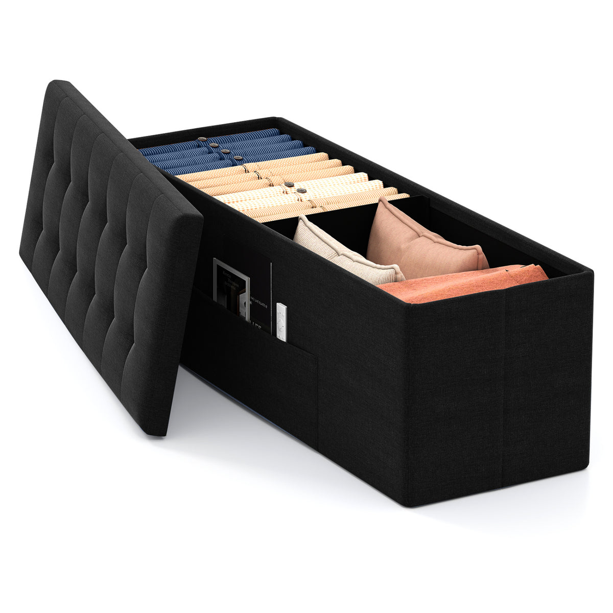 43 Inches Folding Storage Ottoman Bench Linen End of Bed with Padded