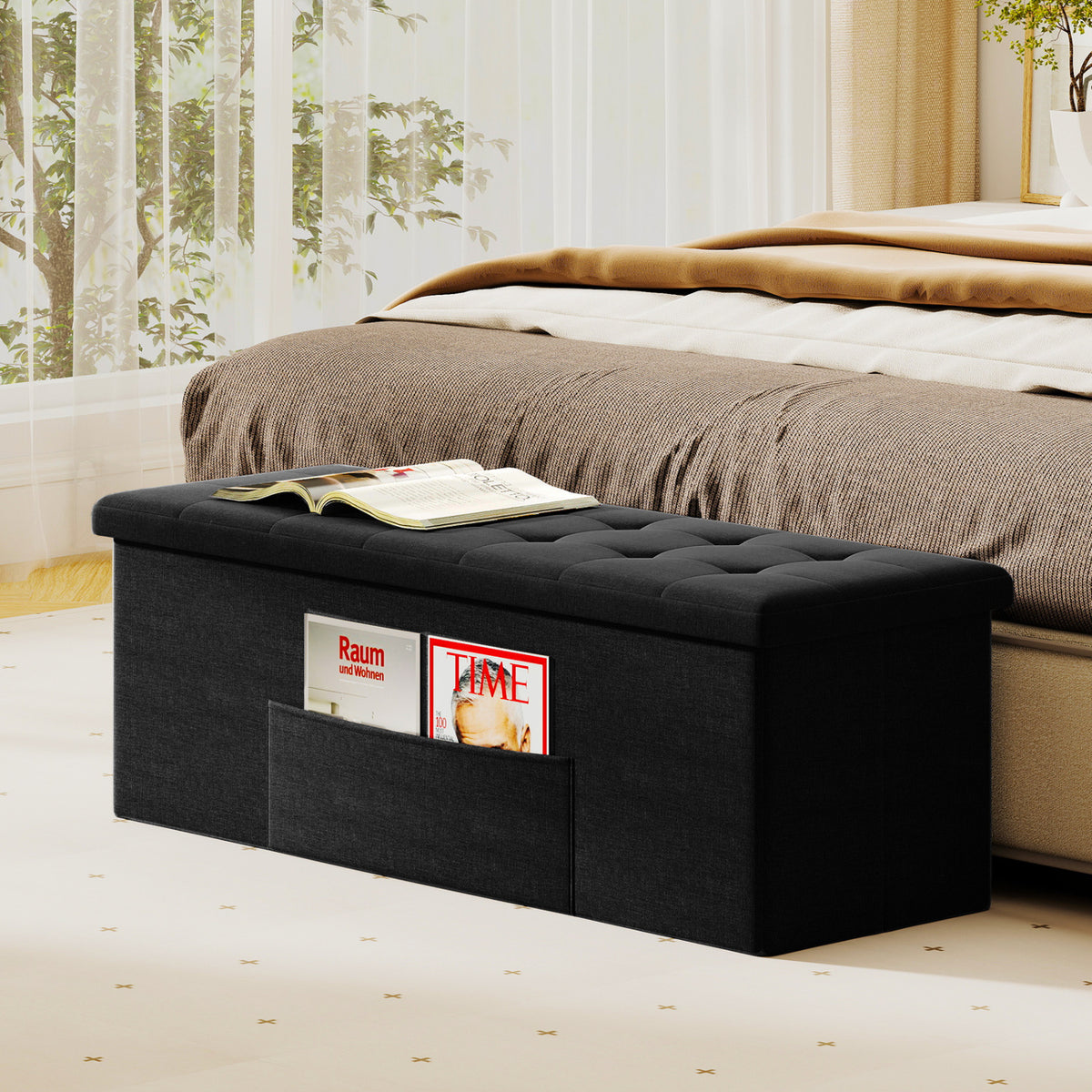 43 Inches Folding Storage Ottoman Bench Linen End of Bed with Padded