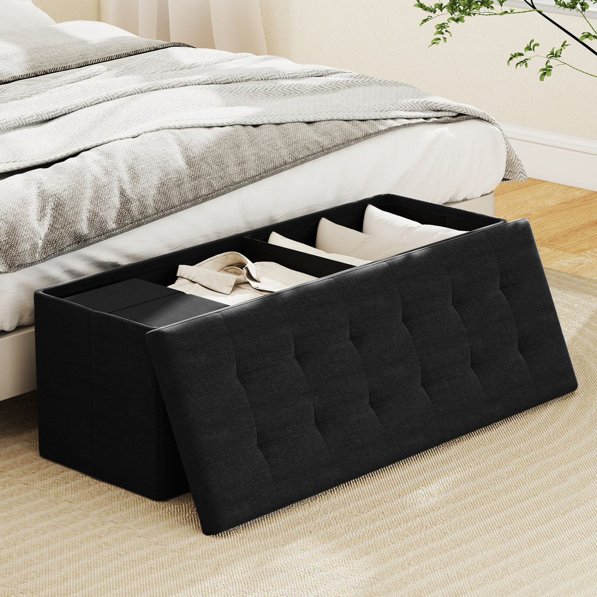 43 Inches Folding Storage Ottoman Bench Linen End of Bed with Padded