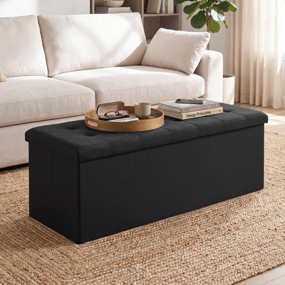 43 Inches Folding Storage Ottoman Bench Linen End of Bed with Padded