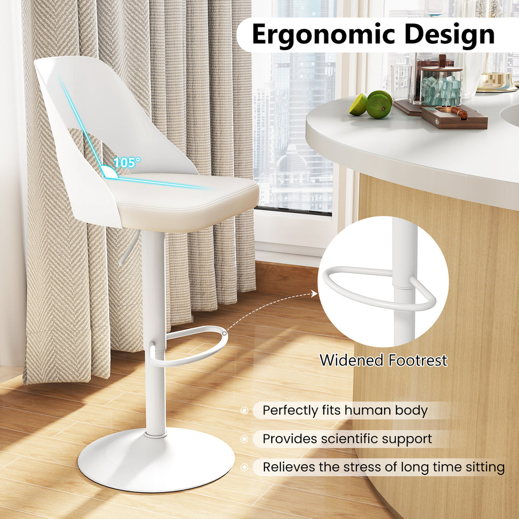 Bar Stools Set of 2 with PU Leather Seat & Footrest - White