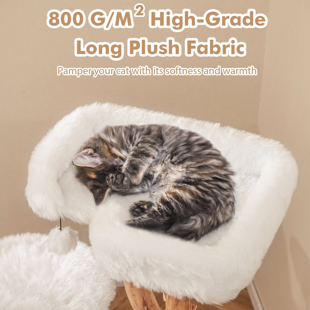 3-Tier Solid Wood Cat Tree with Perch and Jute Scratching Posts – White