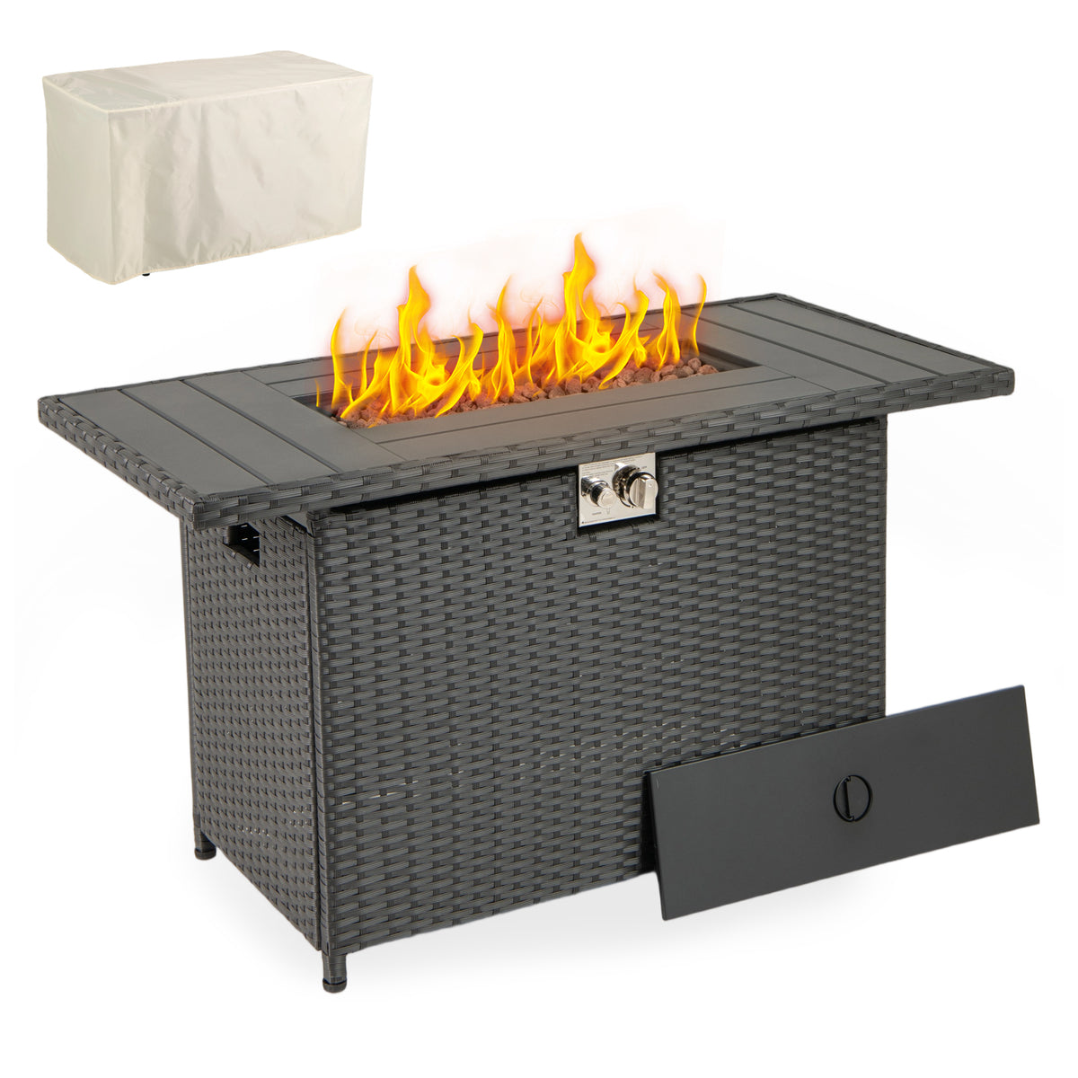 44.5" Propane Fire Pit Table with Rattan - Black