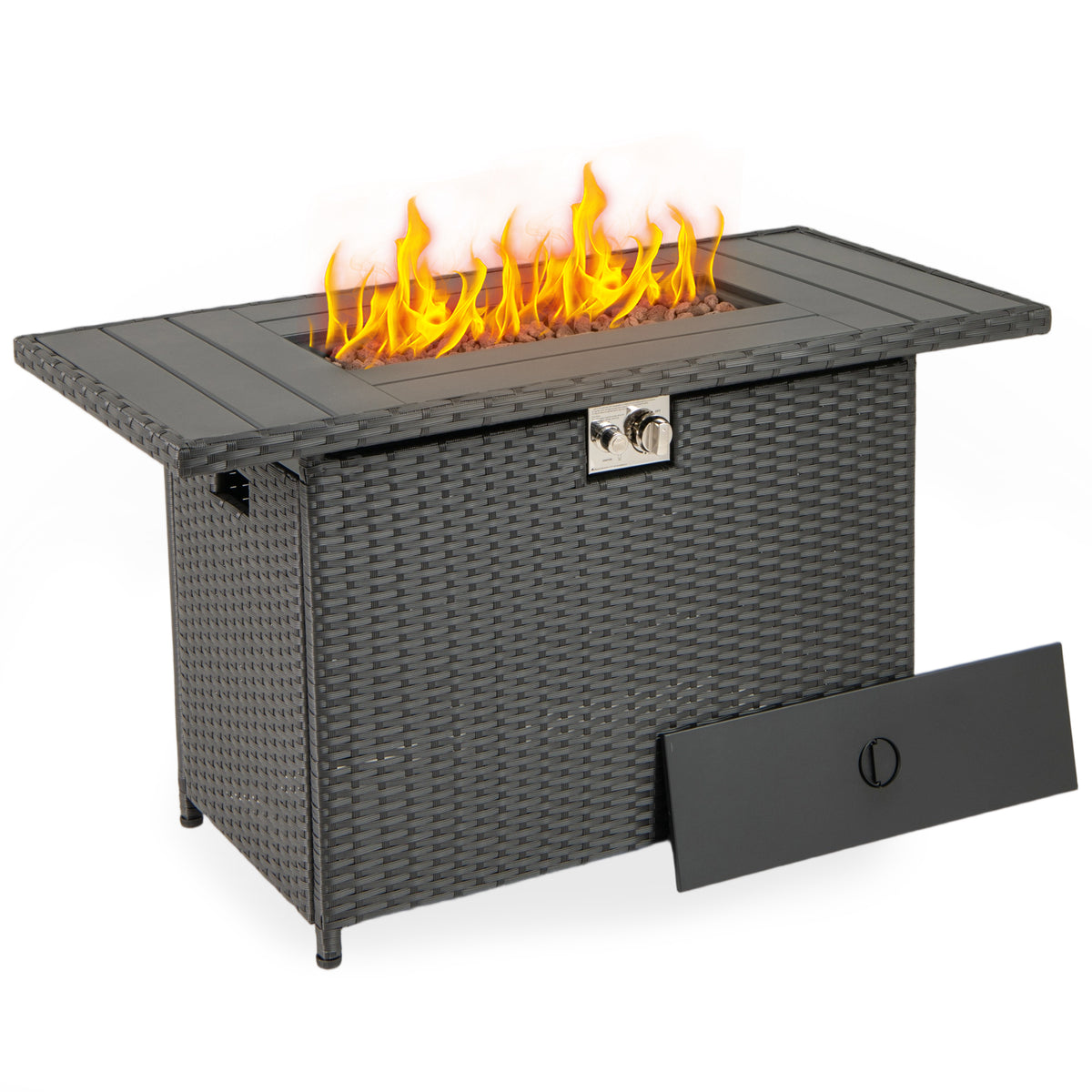 44.5" Propane Fire Pit Table with Rattan - Black