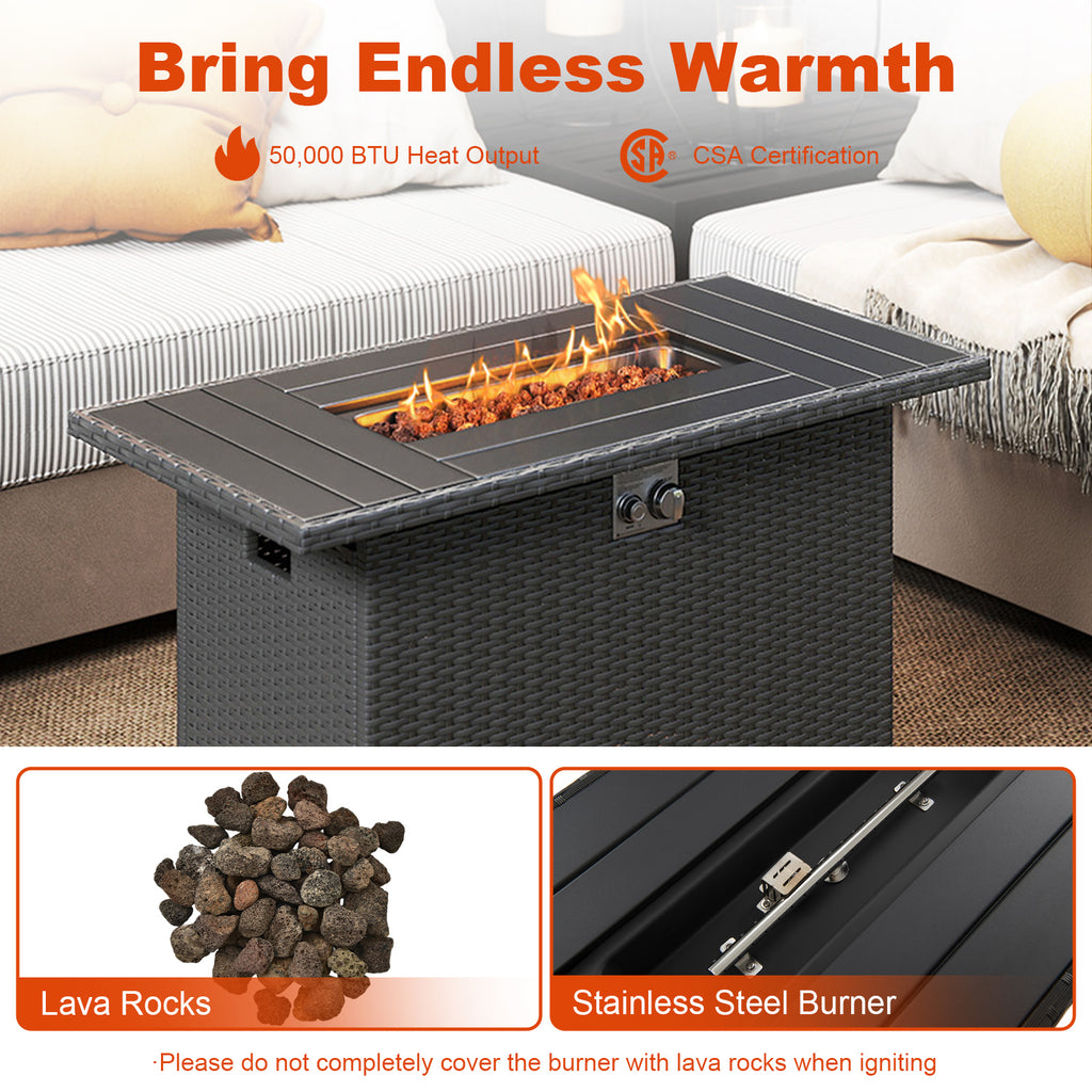 44.5" Propane Fire Pit Table with Rattan - Black