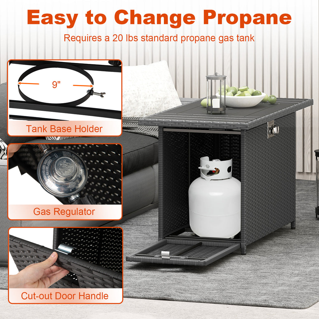 44.5" Propane Fire Pit Table with Rattan - Black