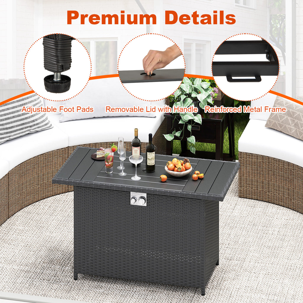44.5" Propane Fire Pit Table with Rattan - Black