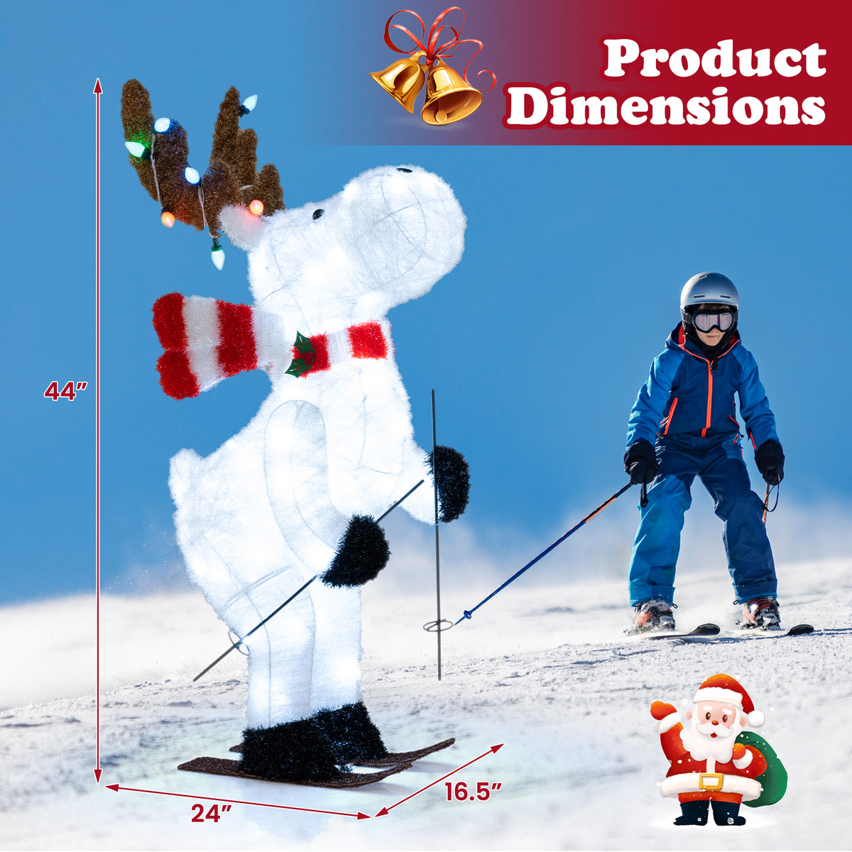 44-Inch Animated Skiing Reindeer Decoration with Pre-Lit Lights - Outdoor Holiday Scene