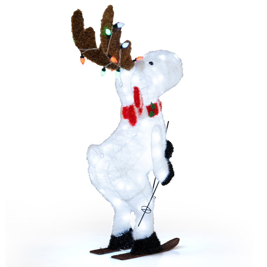 44-Inch Animated Skiing Reindeer Decoration with Pre-Lit Lights - Outdoor Holiday Scene