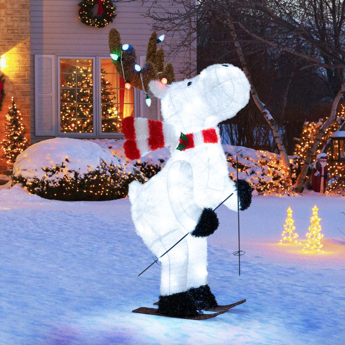 44-Inch Animated Skiing Reindeer Decoration with Pre-Lit Lights - Outdoor Holiday Scene