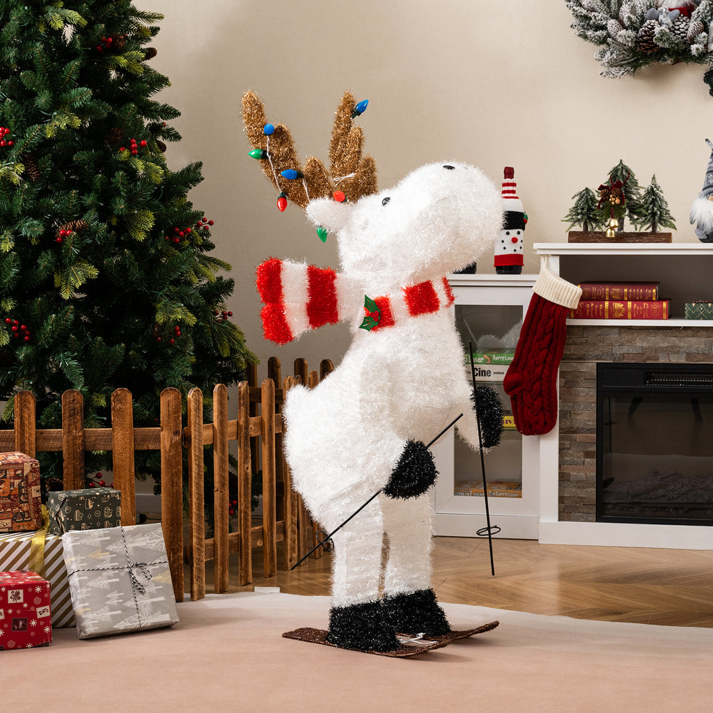 44-Inch Animated Skiing Reindeer Decoration with Pre-Lit Lights - Outdoor Holiday Scene