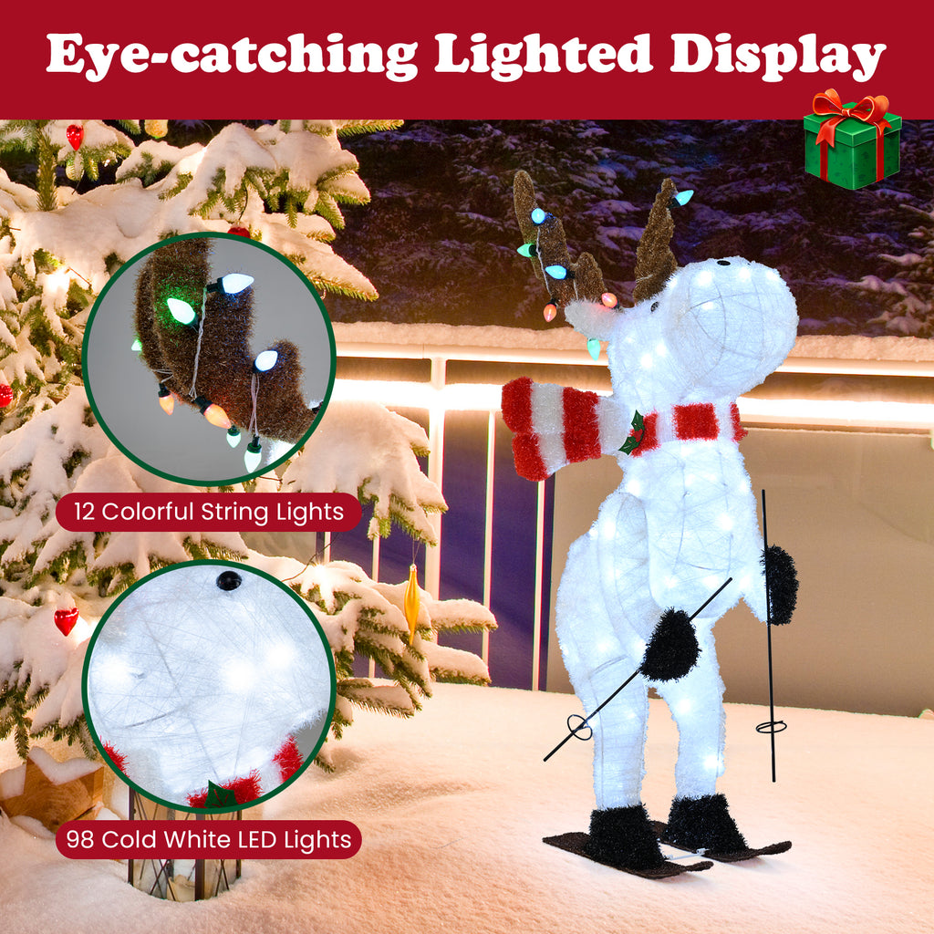 44-Inch Animated Skiing Reindeer Decoration with Pre-Lit Lights - Outdoor Holiday Scene