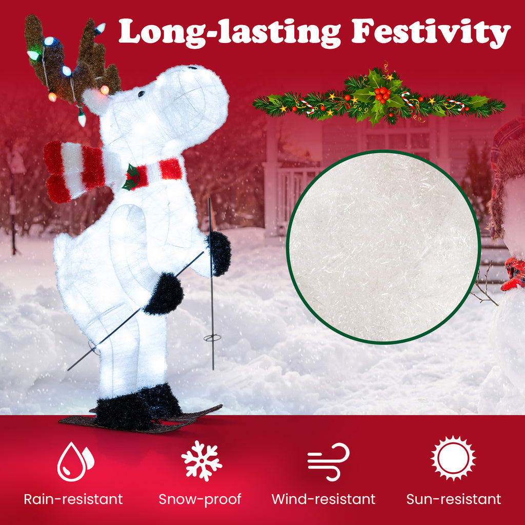 44-Inch Animated Skiing Reindeer Decoration with Pre-Lit Lights - Outdoor Holiday Scene