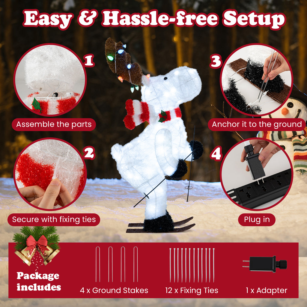 44-Inch Animated Skiing Reindeer Decoration with Pre-Lit Lights - Outdoor Holiday Scene