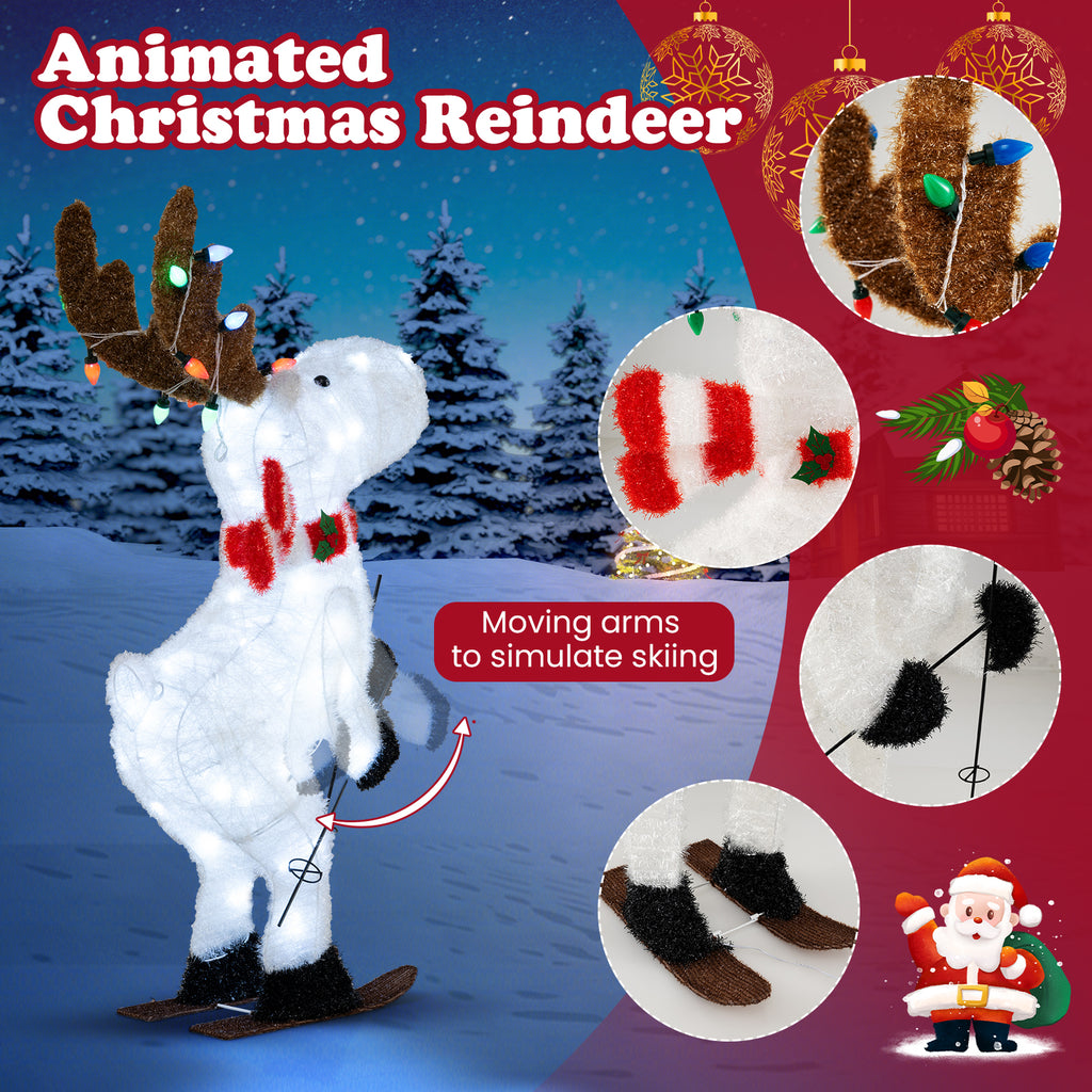 44-Inch Animated Skiing Reindeer Decoration with Pre-Lit Lights - Outdoor Holiday Scene