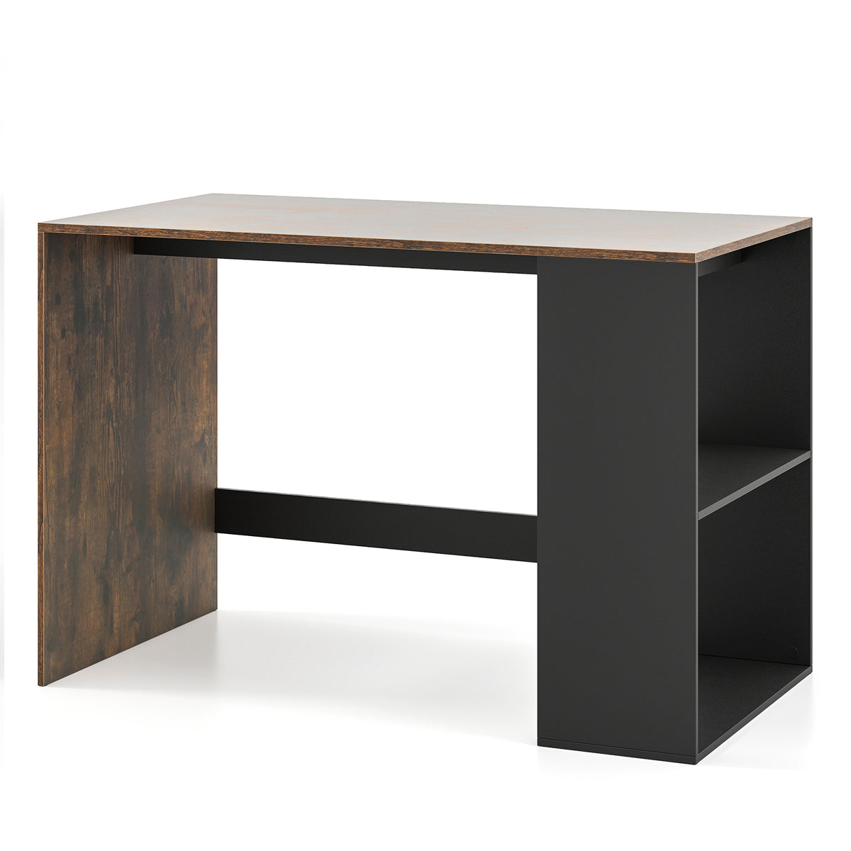 44-Inch Wooden Computer Desk with Bookshelf - Black & Brown