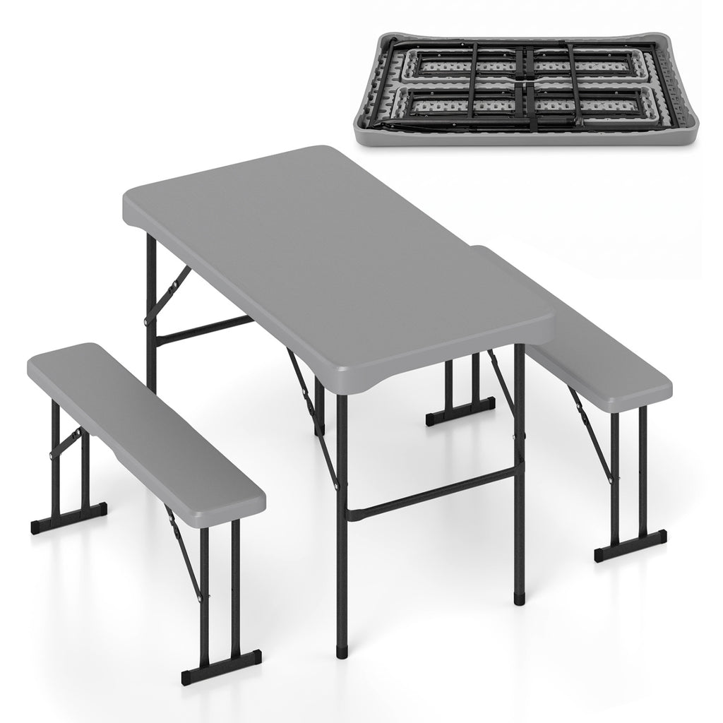 44" HDPE Folding Picnic Table Set with 2 Benches