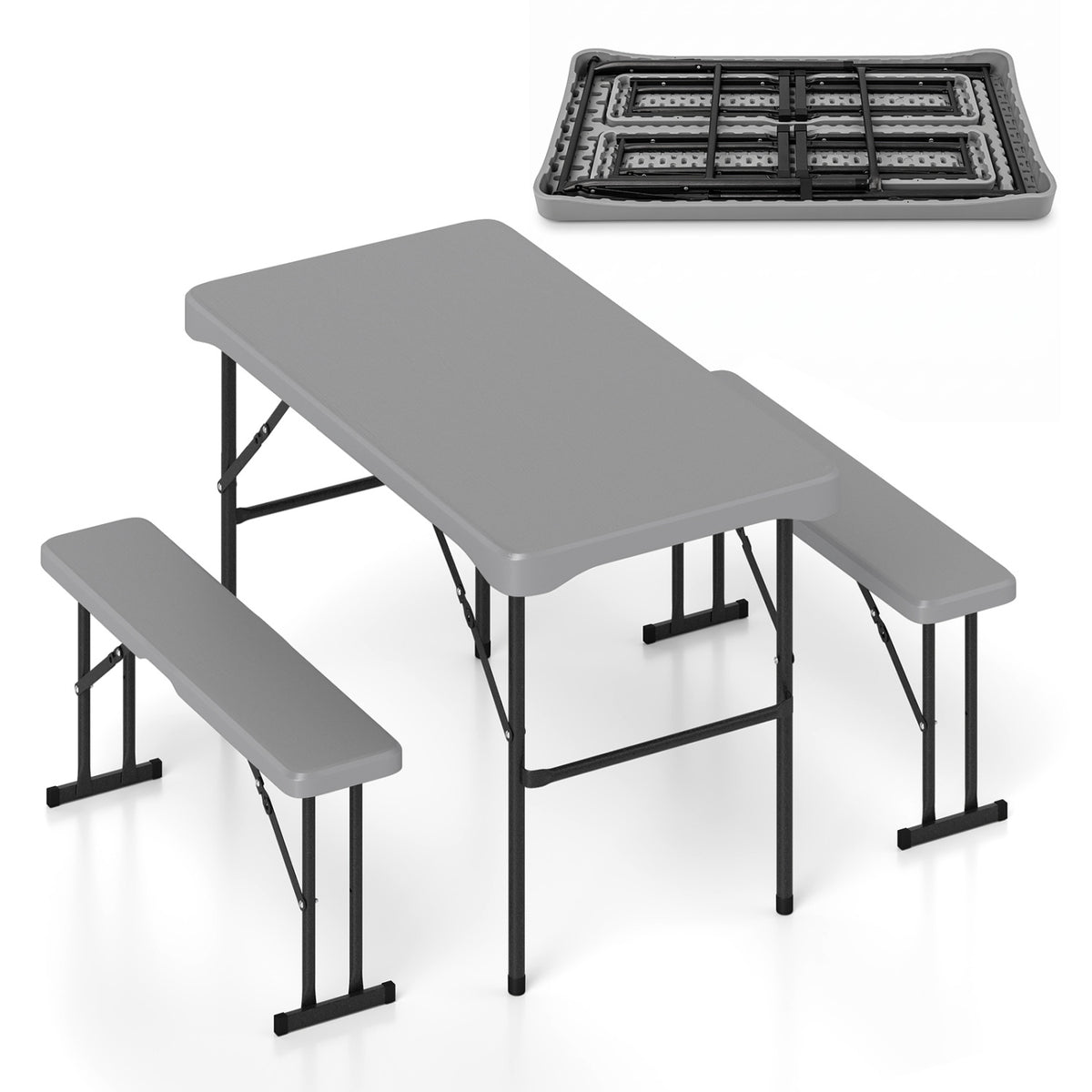 44" HDPE Folding Picnic Table Set with 2 Benches