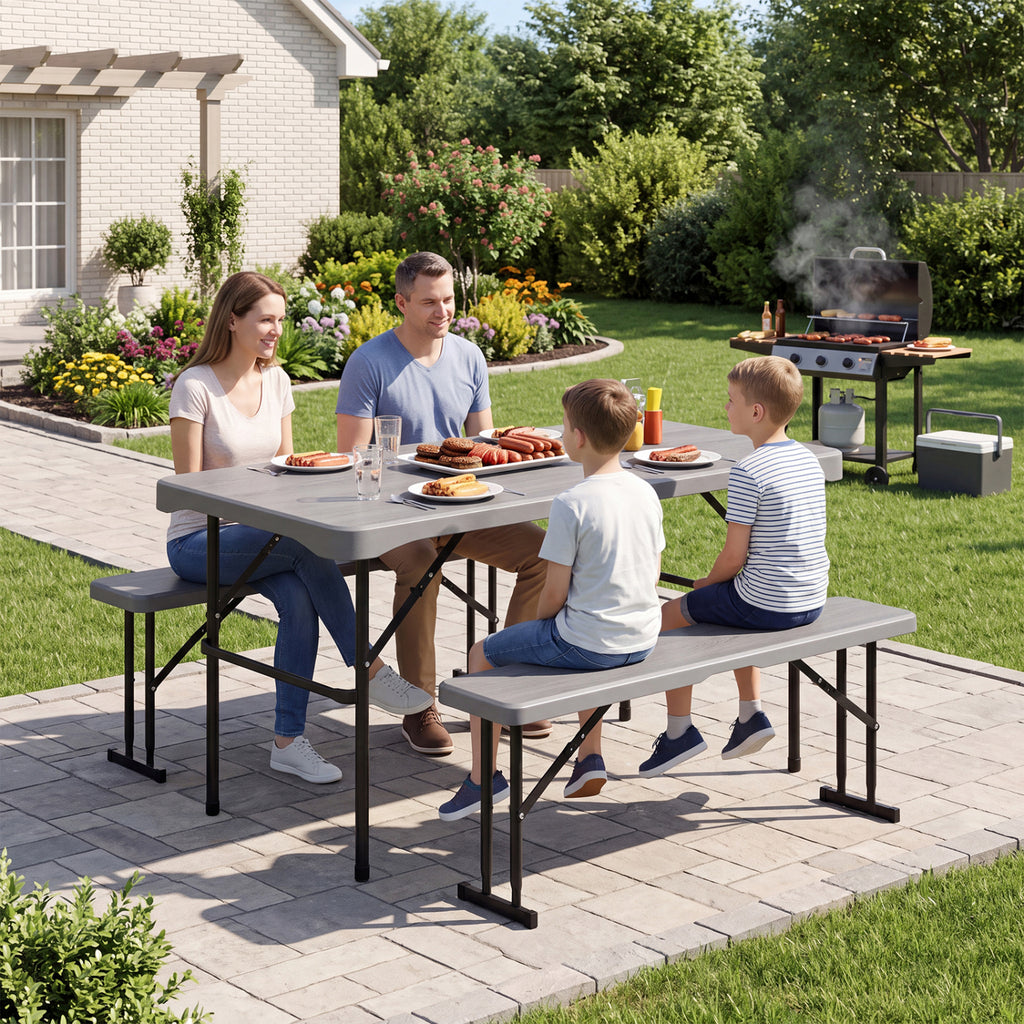 44" HDPE Folding Picnic Table Set with 2 Benches