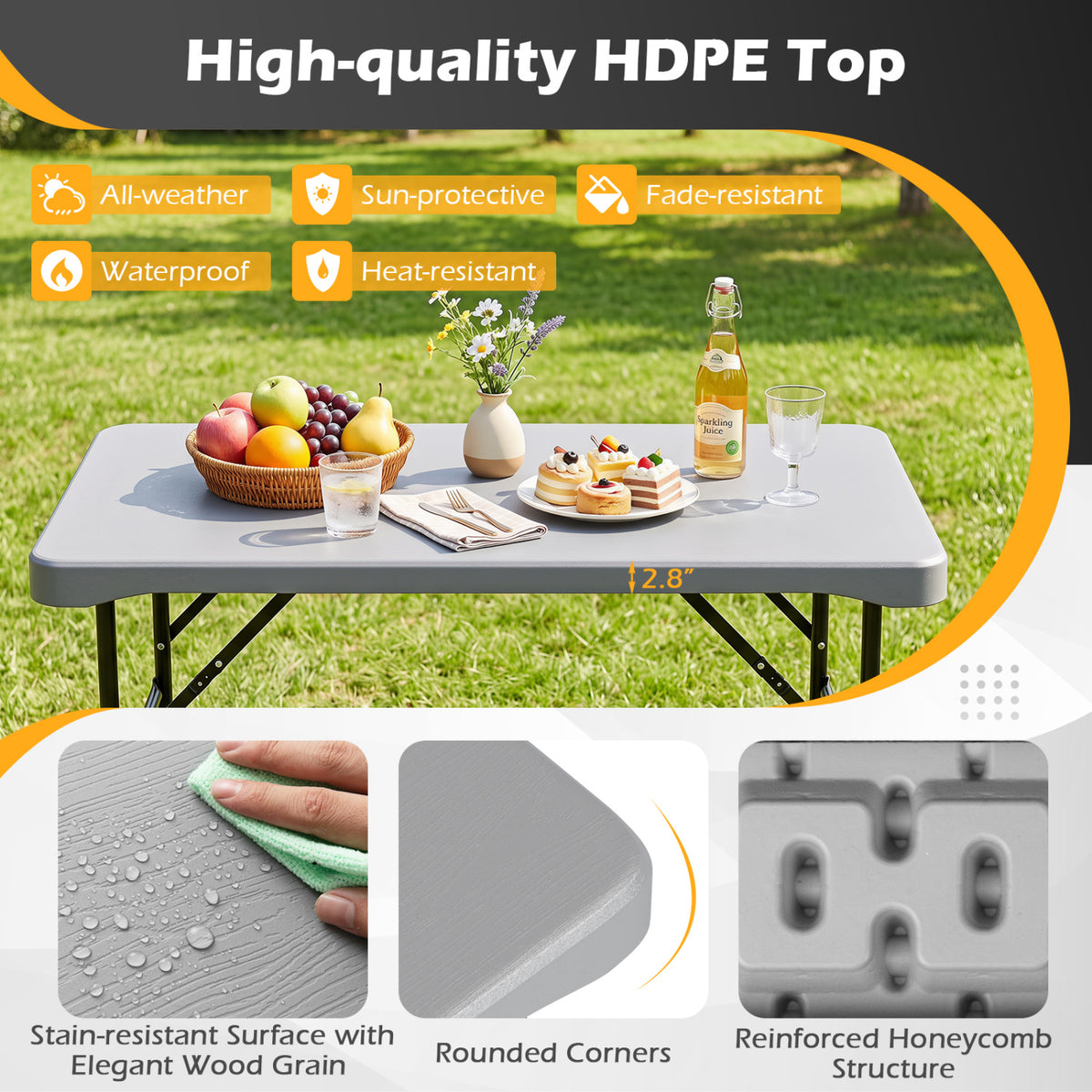 44" HDPE Folding Picnic Table Set with 2 Benches