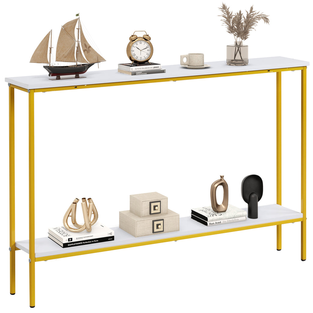 36 Inch Console Table 2-Tier Industrial Foyer with Sintered Stone