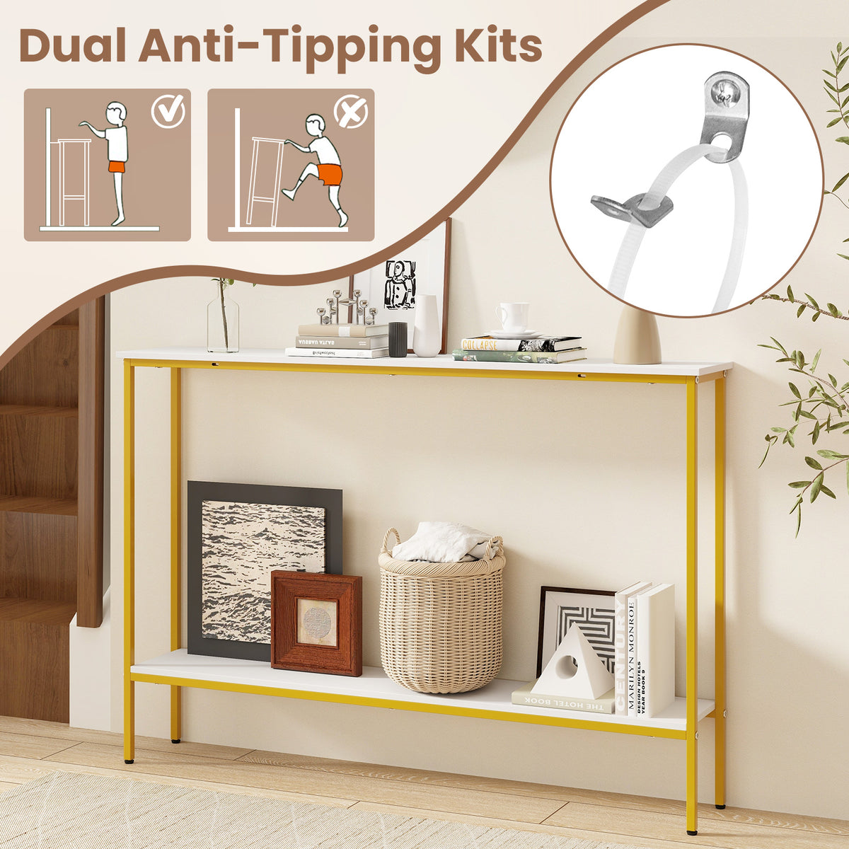 44 Inch Console Table with Shelf - White