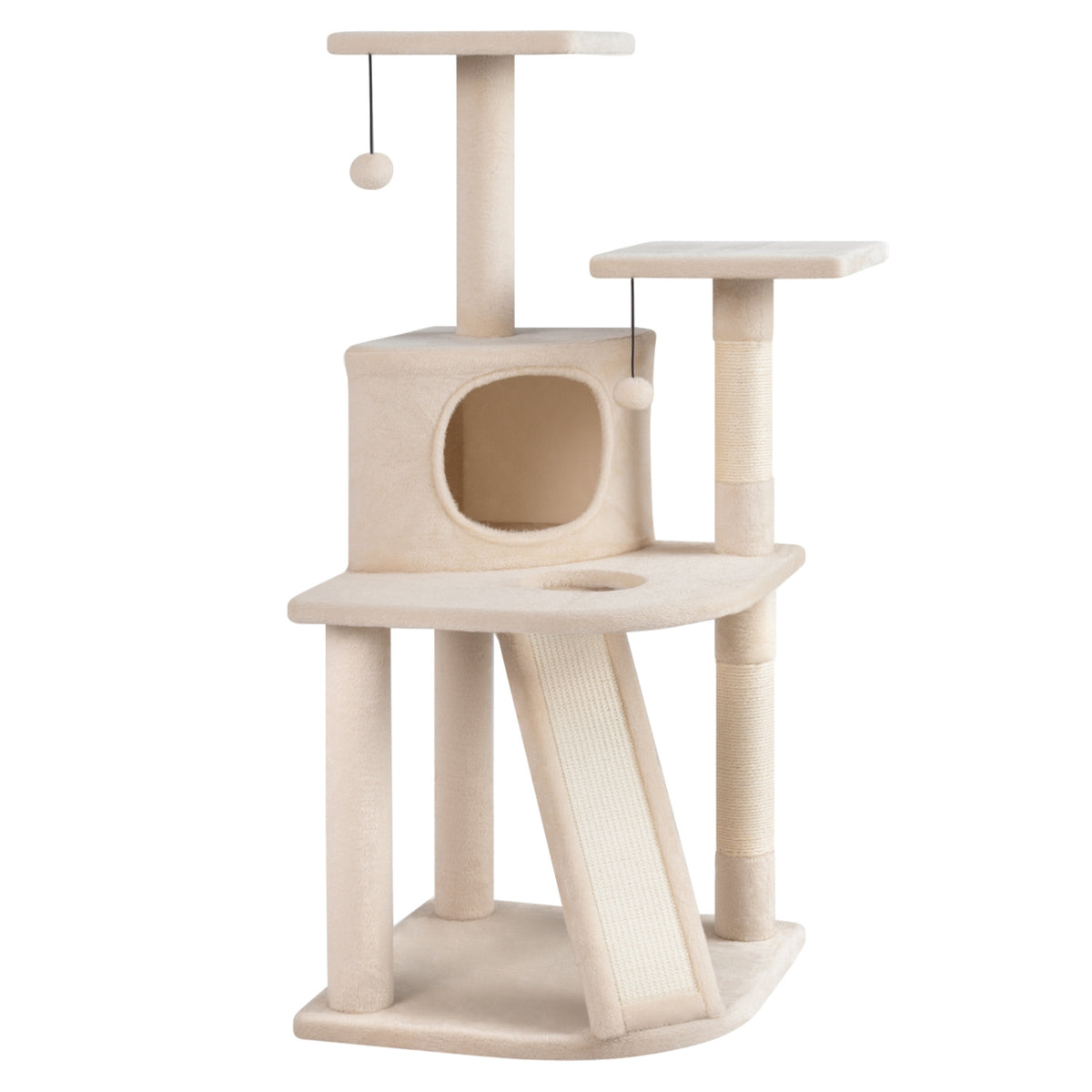 44 Inch Tall Kitten Tower with Condo and Plush Perches - Beige Variation