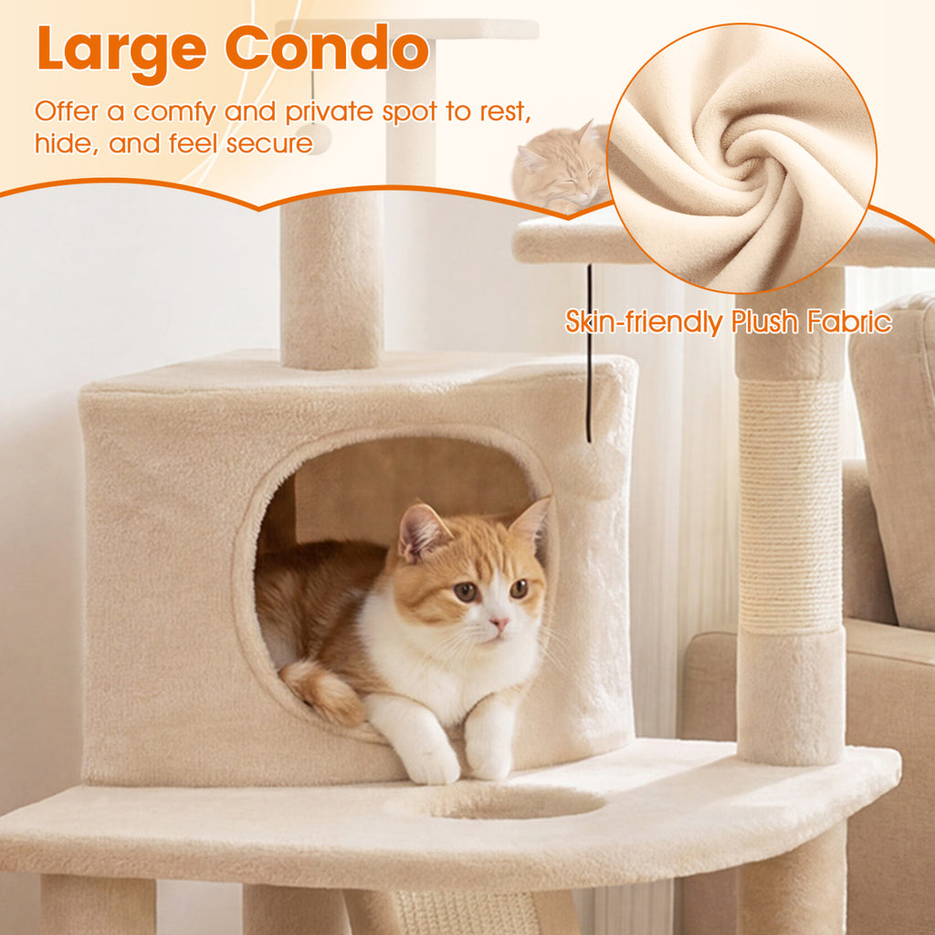 44 Inch Tall Kitten Tower with Condo and Plush Perches - Beige Variation