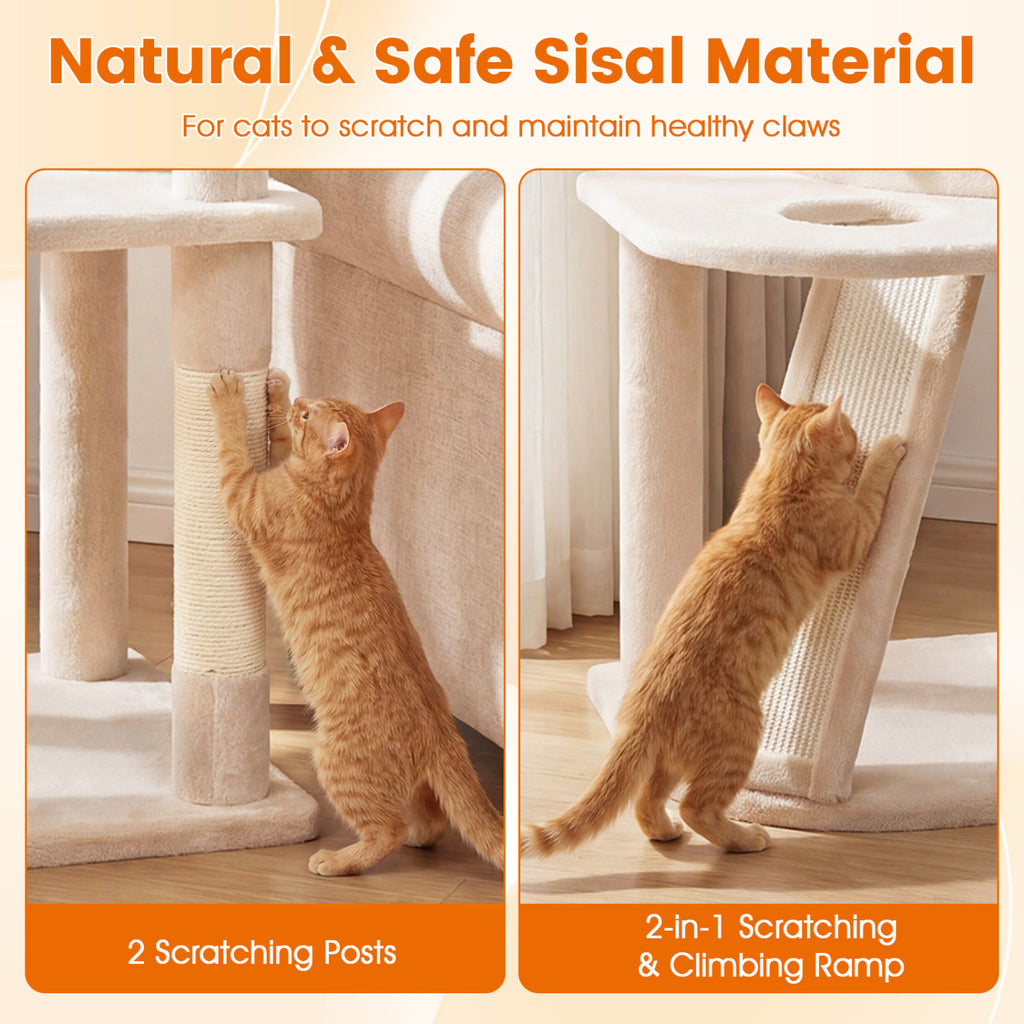 44 Inch Tall Kitten Tower with Condo and Plush Perches - Beige Variation