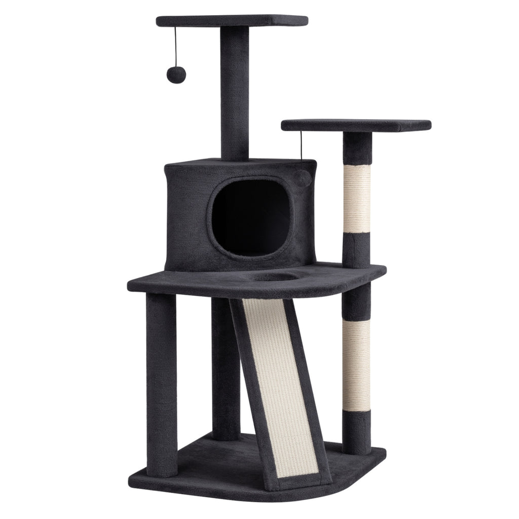 44 Inch Tall Kitten Tower with Condo and Plush Perches - Dark Gray