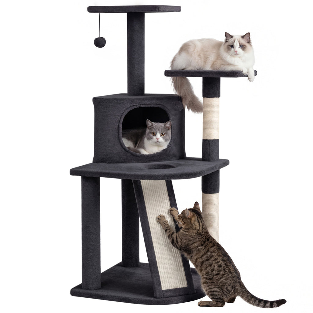 44 Inch Tall Kitten Tower with Condo and Plush Perches - Dark Gray