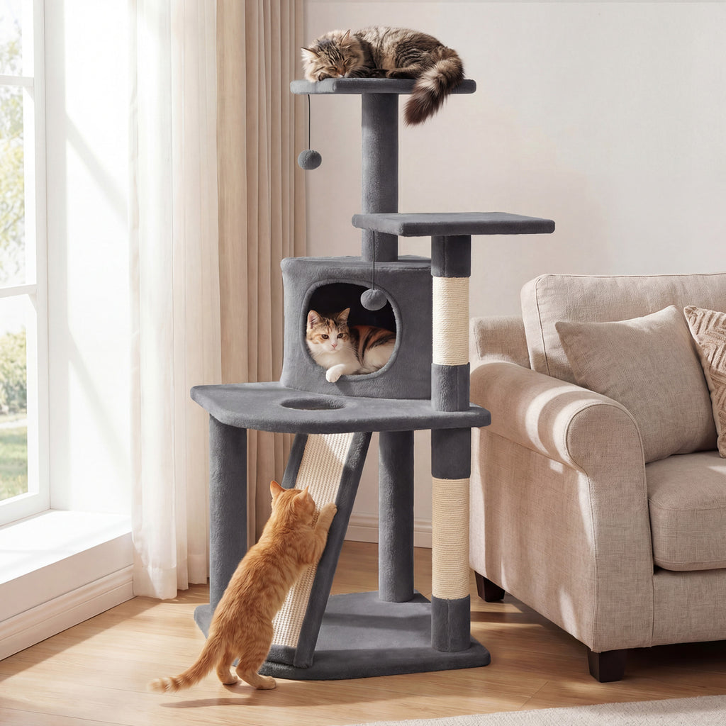 44 Inch Tall Kitten Tower with Condo and Plush Perches - Dark Gray