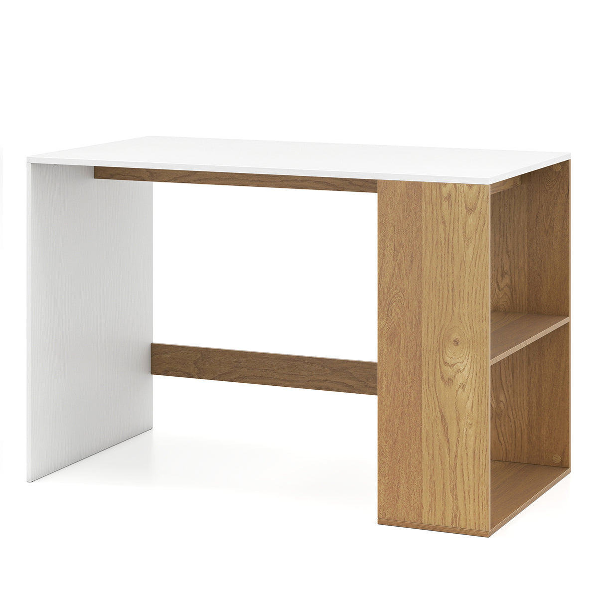 44-Inch Wooden Computer Desk with Bookshelf - Black & Brown