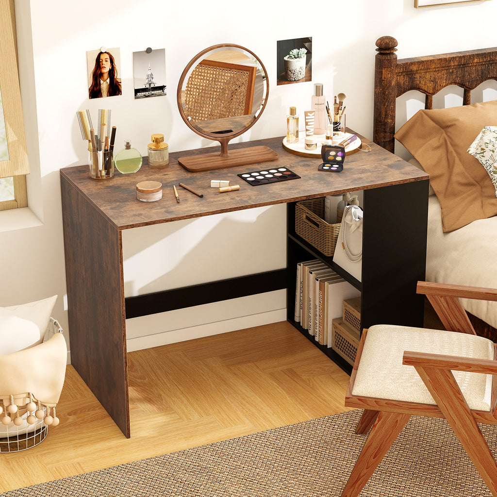 44-Inch Wooden Computer Desk with Bookshelf - Black & Brown