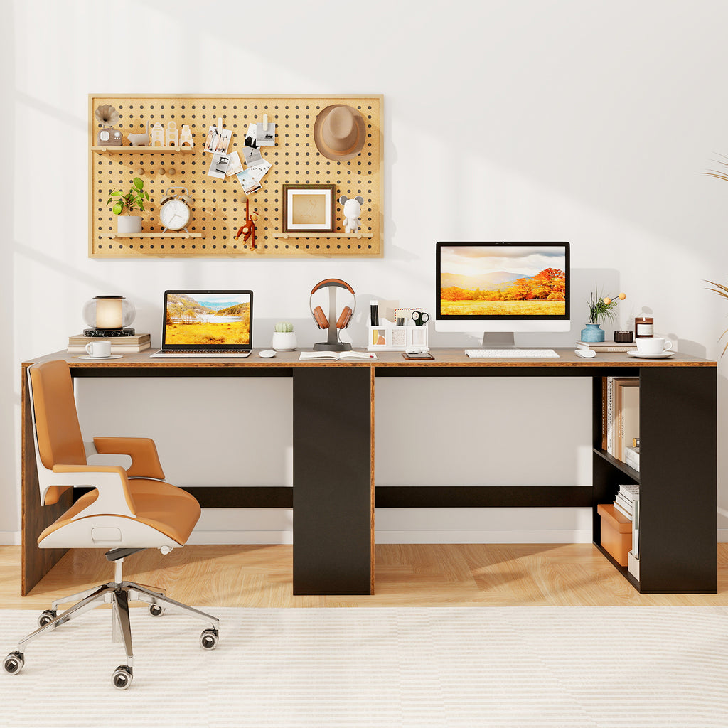 44-Inch Wooden Computer Desk with Bookshelf - Black & Brown