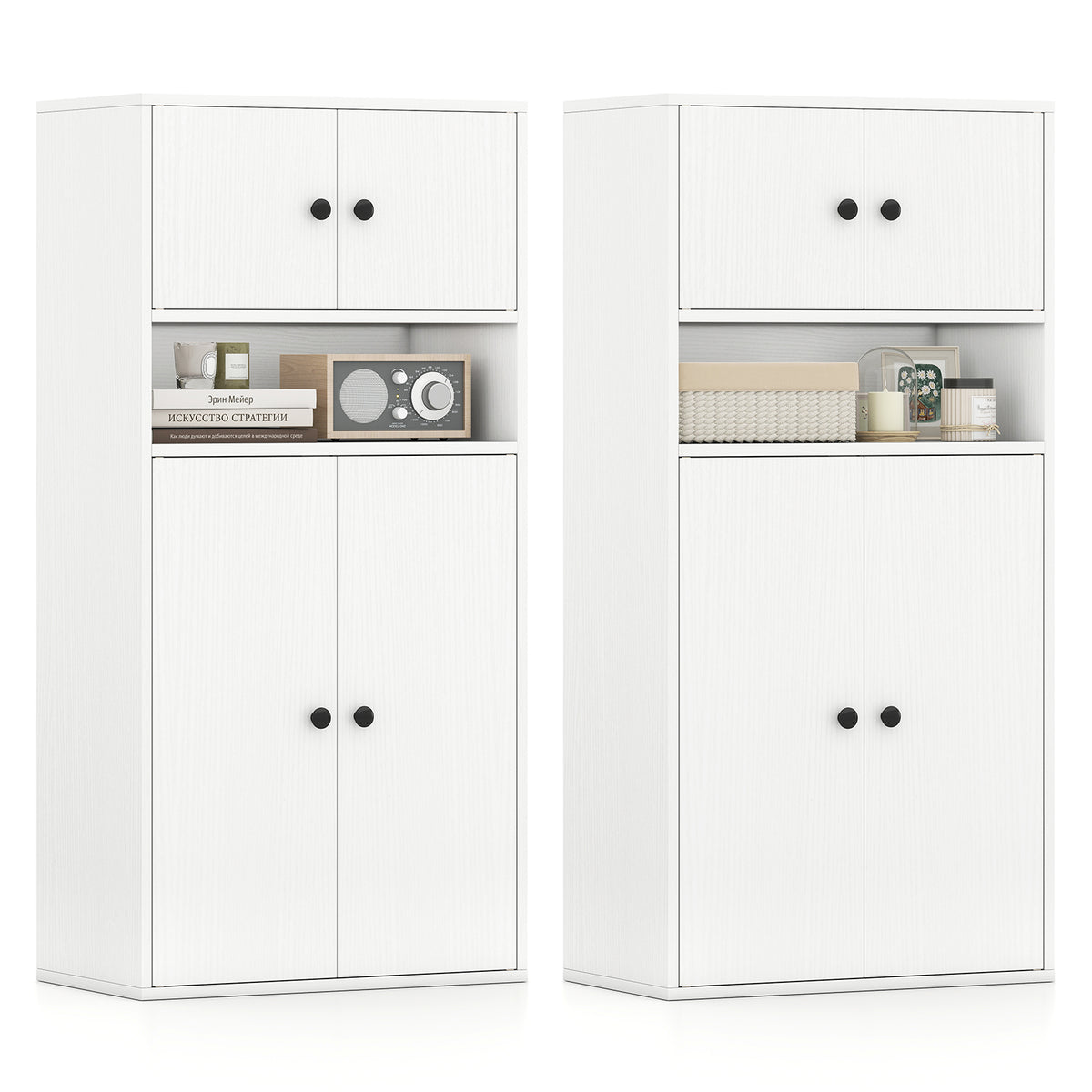 44 Inches Tall Bookshelf with Doors and Adjustable Shelf