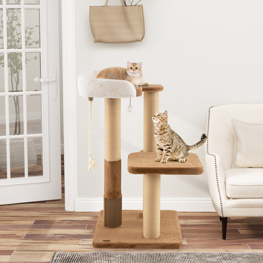 44 Inches Modern Cat Tree with Plush Perch and Dangling Toy - Coffee