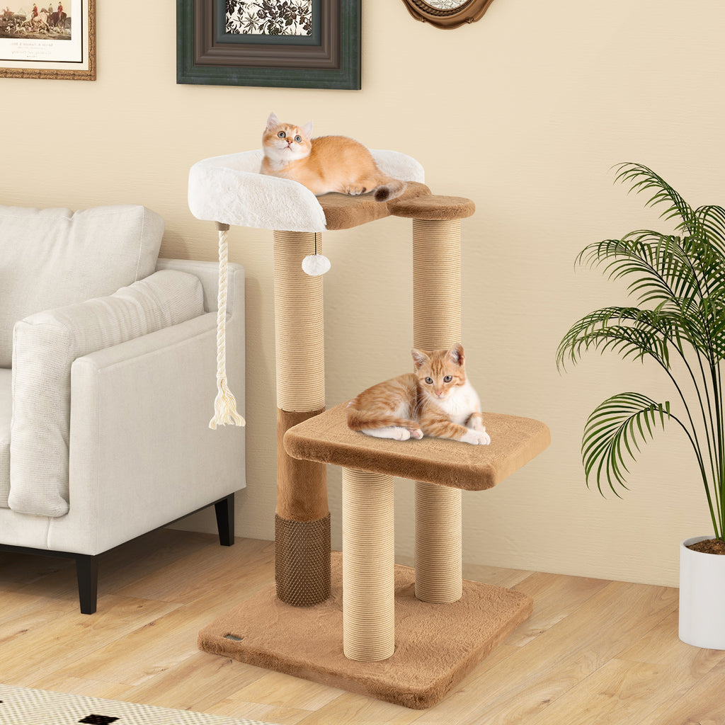 44 Inches Modern Cat Tree with Plush Perch and Dangling Toy - Coffee