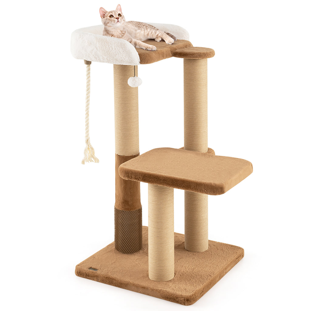44 Inches Modern Cat Tree with Plush Perch and Dangling Toy - Coffee