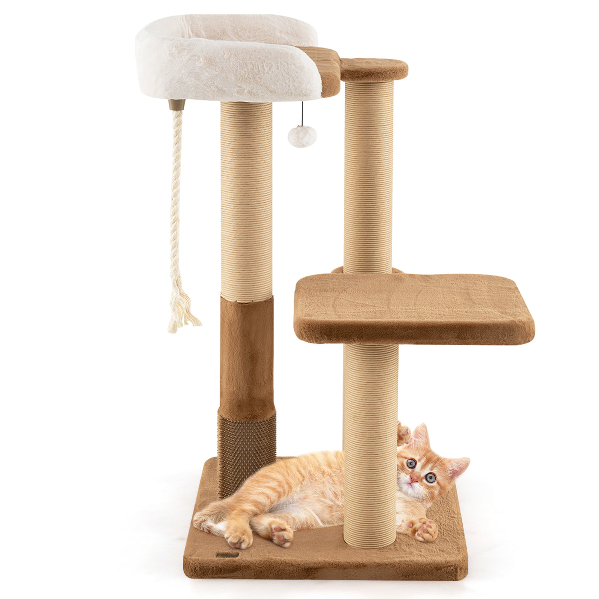 44 Inches Modern Cat Tree with Plush Perch and Dangling Toy - Coffee