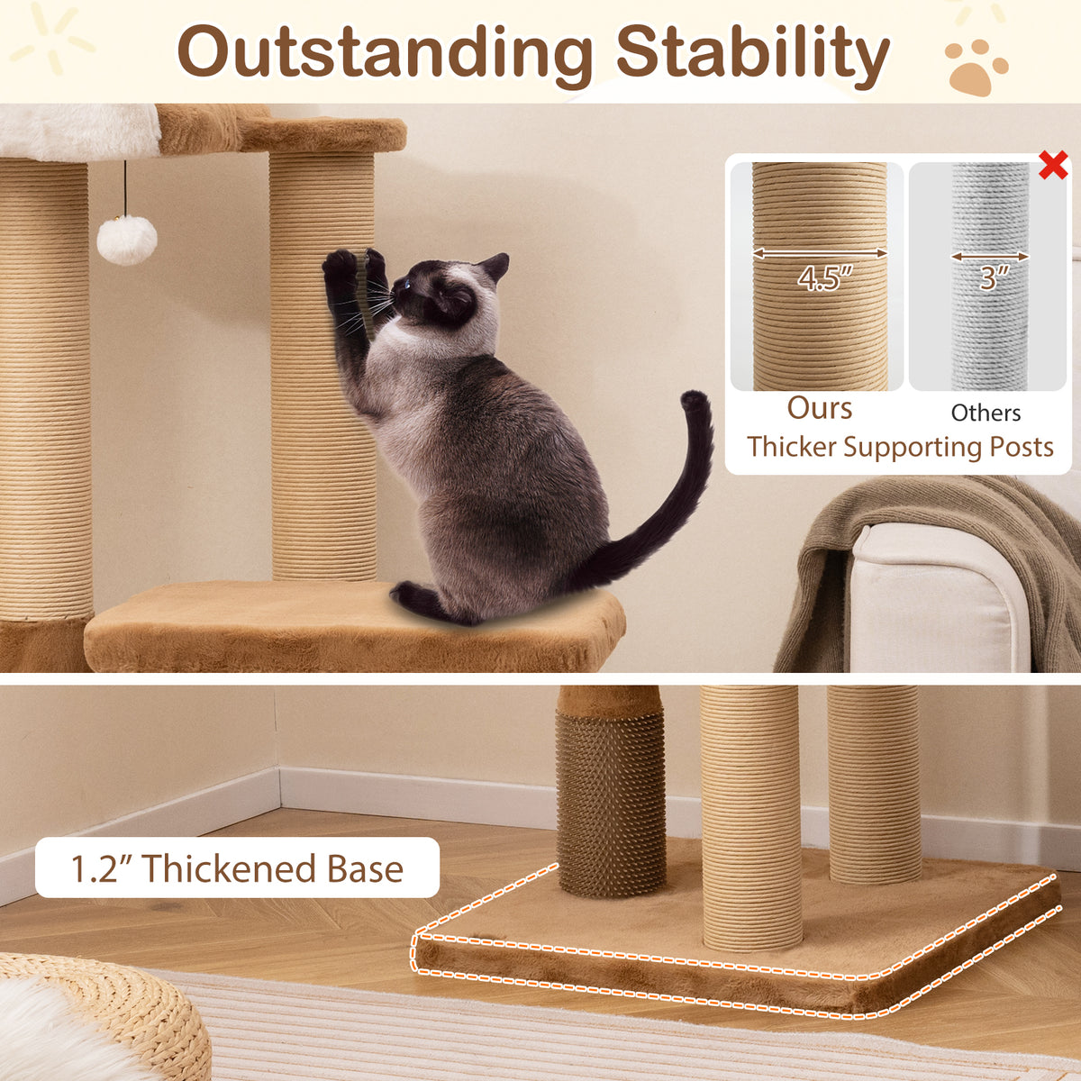 44 Inches Modern Cat Tree with Plush Perch and Dangling Toy - Coffee