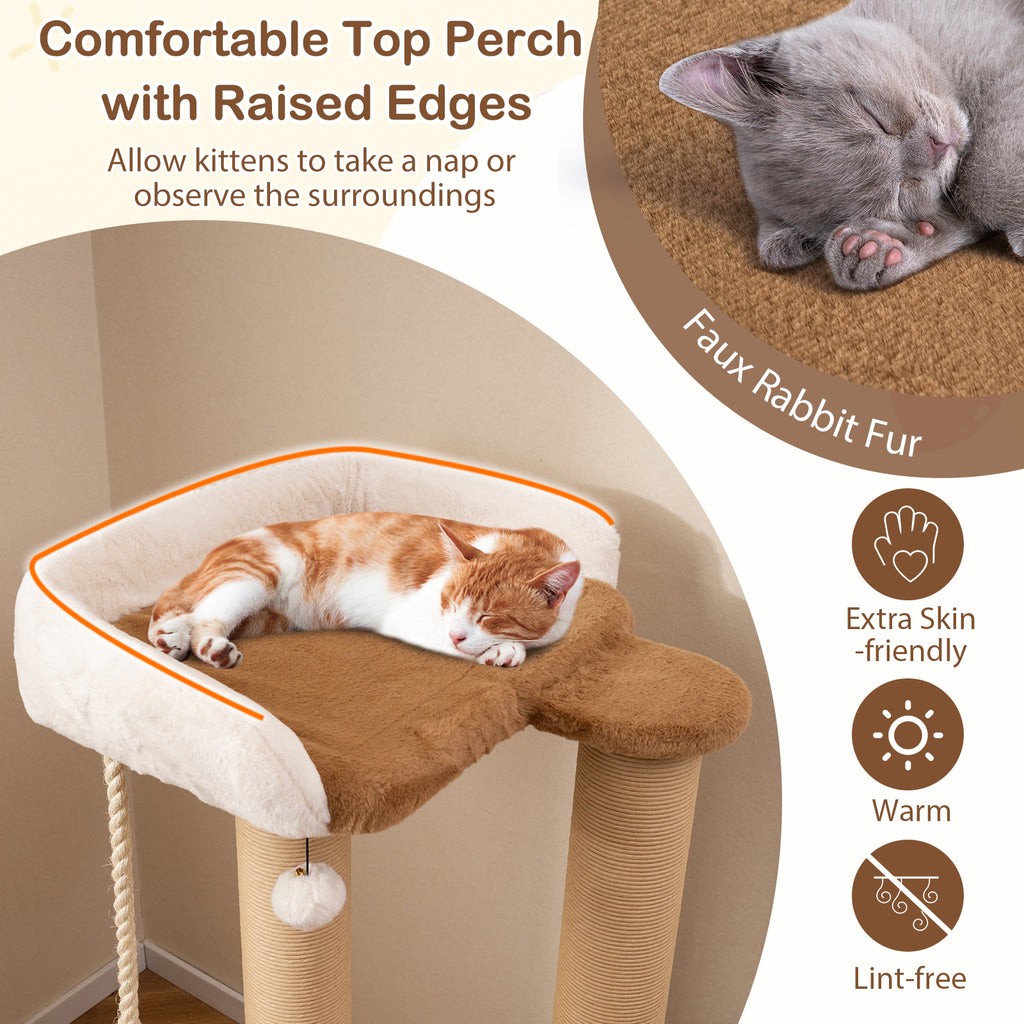 44 Inches Modern Cat Tree with Plush Perch and Dangling Toy - Coffee